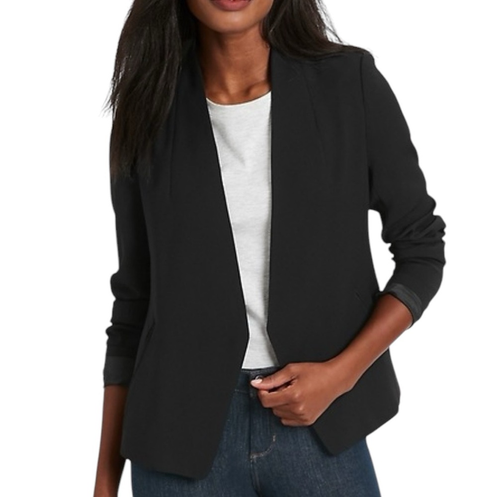 Banana Republic Navy Blazer Collarless Open Front Fitted Size 6 - Picture 10 of 11